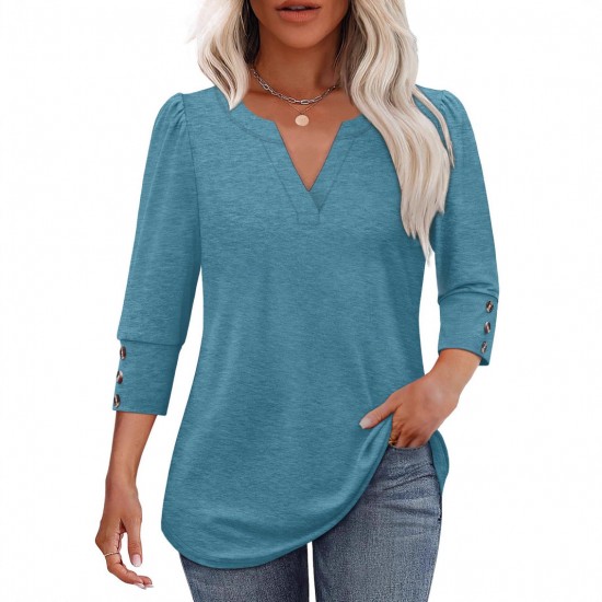 2025 Autumn & Winter New Women's Solid Color V-Neck T-Shirt - Minimalist Thin Long-Sleeve Top, Snowflake Cotton, Loose & Figure-Flattering
