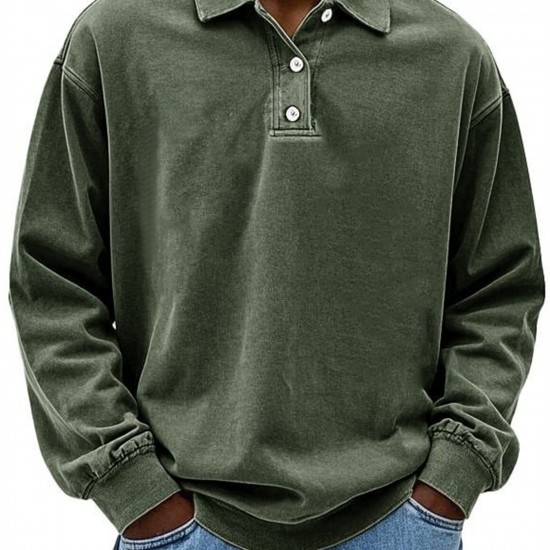 2025 New AliExpress Spring Summer Men's Long-Sleeve POLO Shirt - Solid Color Pullover Button T-Shirt