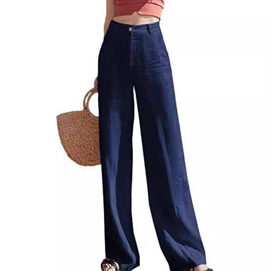 2025 European & American Women's Linen Wide-Leg Pants - Loose Cotton-Linen High-Waist Straight-Leg Casual Trousers