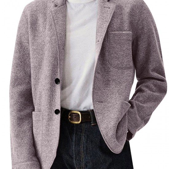 2025 Autumn Winter European & American Independent Station Men's Jacket - Solid Color Versatile Wool Blend Blazer