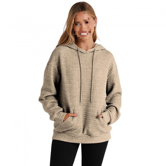 Fashion Solid Color Hooded Sweatshirt for Women - Loose Pullover Long-Sleeve Knit Top with Drawstring, New Arrival