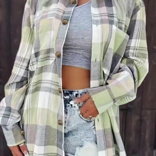 2025 European & American Women's Independent Station Plaid Shirt Jacket - Casual Versatile Mid-Length Outerwear