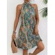 2025 New Women's Bohemian Style Dress - Sleeveless Halter Neck Elegant Beach Vacation Maxi Dress