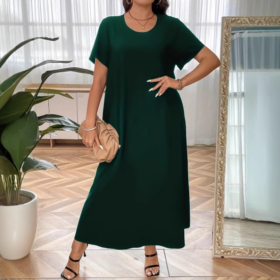 2025 Middle Eastern Muslim Women's Fashion Dress - Plus Size Short-Sleeve Crew Neck Maxi Dress Abaya