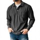 2025 European & American New Men's American Retro 100% Cotton Washed Distressed Long-Sleeve Polo Shirt
