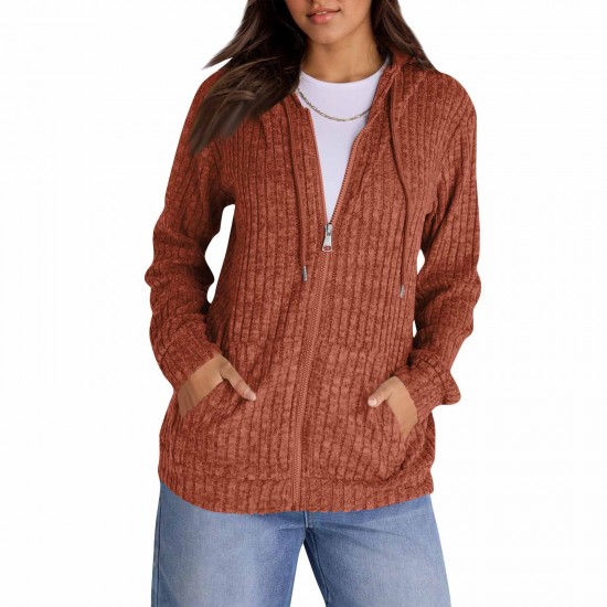 2025 European & American Autumn Winter New Long-Sleeve Loose Ribbed Brushed Sweatshirt Jacket - Zipper Design