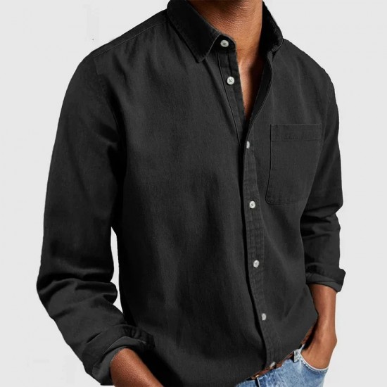 2025 European & American Independent Station Men's Denim Shirt - Long-Sleeve Casual Collared Button-Down
