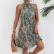 2025 New Women's Bohemian Style Dress - Sleeveless Halter Neck Elegant Beach Vacation Maxi Dress