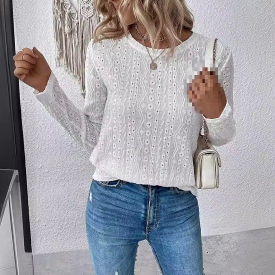 Independent Station European & American Summer New Solid Color Shirt - Short/Long-Sleeve Hollow-Out Casual Top, In-Stock