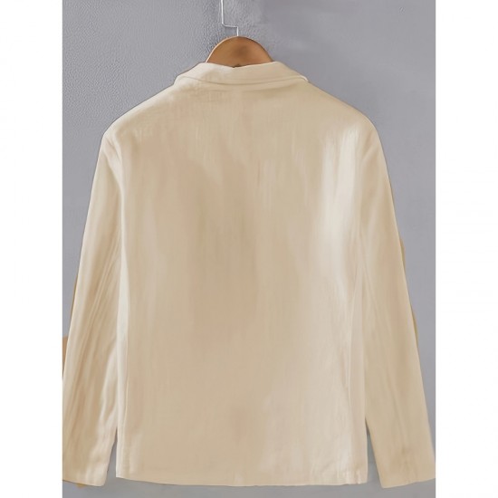 Men's Casual Blazer - Single-Layer Solid Color Cotton-Linen Fashionable Outerwear