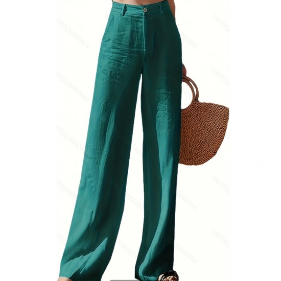2025 European & American Women's Linen Wide-Leg Pants - Loose Cotton-Linen High-Waist Straight-Leg Casual Trousers