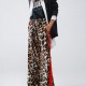 2025 European & American Casual Women's Pants - Influencer Inspired Leopard Print Paneled Wide-Leg Trousers