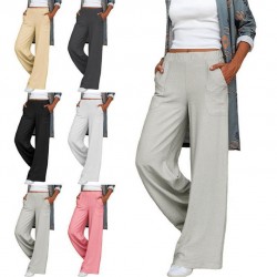 Autumn & Winter European & American Plus Size Women's Pants - Draped Casual Solid Color High-Waist Loose Wide-Leg Trousers