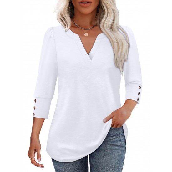2025 Autumn & Winter New Women's Solid Color V-Neck T-Shirt - Minimalist Thin Long-Sleeve Top, Snowflake Cotton, Loose & Figure-Flattering