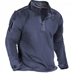 2025 Spring & Autumn European & American Men's Hoodie - Independent Station Long-Sleeve T-Shirt with Outdoor Zip Pockets