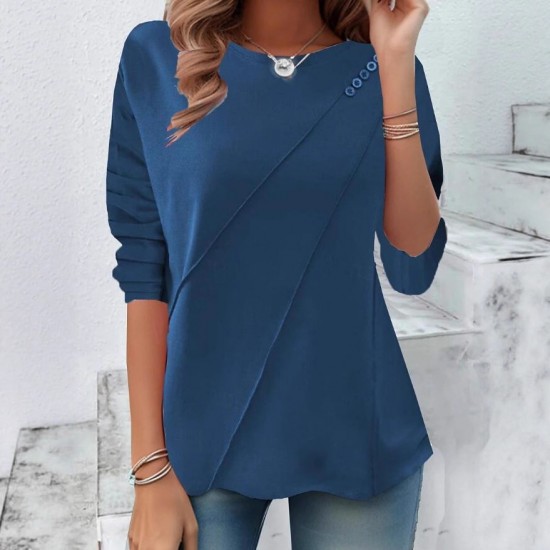 2025 New Women's Crew Neck Button-Detail Irregular Base Layer - Slim-Fit Long-Sleeve Top, Stylish & Versatile
