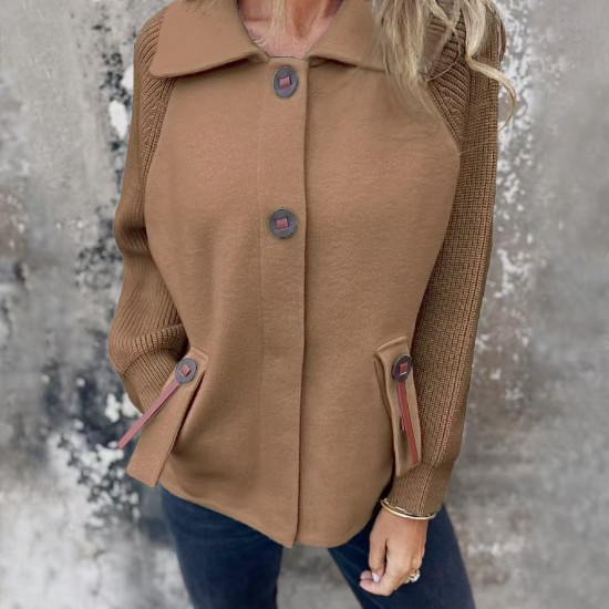 Autumn Winter New Independent Station Casual Collared Jacket - Fashion Pocket & Cuff Color-Block Coat