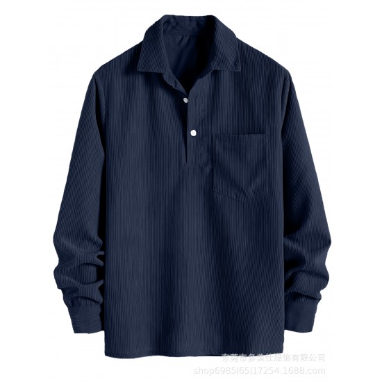 2025 European & American Men's New Solid Color Casual Long-Sleeve - Fashion Corduroy Polo Shirt