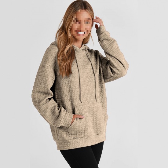 Fashion Solid Color Hooded Sweatshirt for Women - Loose Pullover Long-Sleeve Knit Top with Drawstring, New Arrival