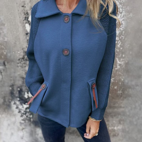 Autumn Winter New Independent Station Casual Collared Jacket - Fashion Pocket & Cuff Color-Block Coat