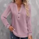 2025 European & American Autumn & Winter New Women's Long-Sleeve T-Shirt - Solid Color V-Neck Button-Down Top (Independent Station)