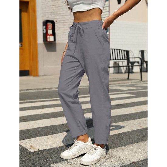 European & American Women's 2025 New eBay Casual Cotton-Linen Slim-Fit Drawstring Elastic Waist Pants