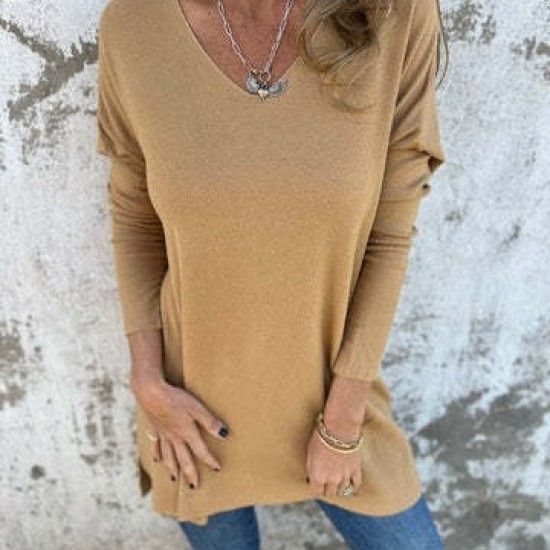 European & American Independent Station/AliExpress Winter Women's Knitwear - Solid Color V-Neck Loose Top (White/Black)