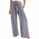 2025 Summer TEMU European & American Women's New Pants - Cotton-Linen Wide-Leg Drawstring Beach/Casual Trousers