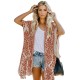 2025 European & American Bali-Style Beach Vacation Cardigan - Short-Sleeve Printed Pom-Pom Kimono Cover-Up, Mid-Length Women's Outerwear