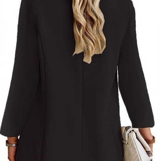 2025 New European & American Women's Blazer - Fashionable Casual Slim-Fit Single-Button Lapel Elegant Suit Jacket (Black)