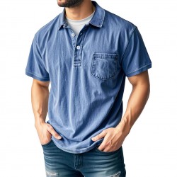 2025 Independent Station Men's 100% Cotton Casual Versatile Retro Short-Sleeve Button Collared T-Shirt