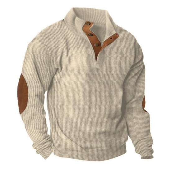 European & American Men's Independent Station Sweatshirt - Corduroy Pullover Henley Shirt, Casual Long-Sleeve Tee