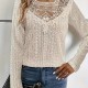 AliExpress Summer New Elegant Solid Color Lace Panel Hollow-Out Long-Sleeve Tee - Black