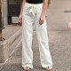 2025 Women's Summer European & American Pants - Elastic-Waist Solid Color Cotton-Linen Wide-Leg Trousers, Breathable Loose Fit