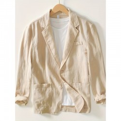 Men's Casual Blazer - Single-Layer Solid Color Cotton-Linen Fashionable Outerwear