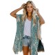 2025 European & American Bali-Style Beach Vacation Cardigan - Short-Sleeve Printed Pom-Pom Kimono Cover-Up, Mid-Length Women's Outerwear