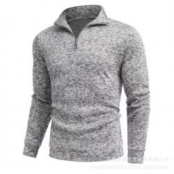 2025 European & American Winter New Men's Polo Shirt - Soft Solid Color Zip-Up Lapel Base Layer Top