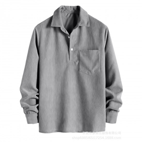 2025 European & American Men's New Solid Color Casual Long-Sleeve - Fashion Corduroy Polo Shirt