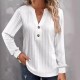 2025 European & American Autumn & Winter New Women's Long-Sleeve T-Shirt - Solid Color V-Neck Button-Down Top (Independent Station)