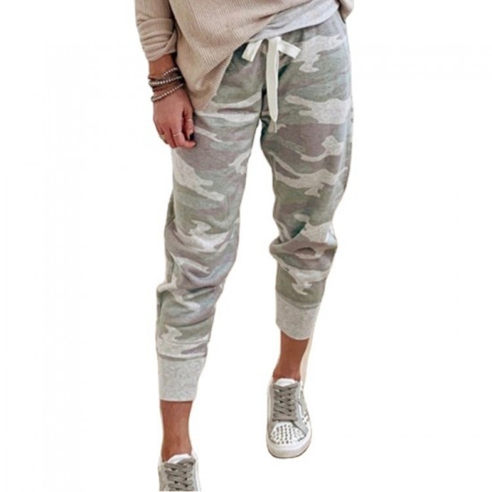 2025 New European & American Women's Camouflage Jogger Pants - Casual Drawstring Design, Elegant & Slim-Fitting