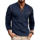 2025 Autumn Winter European & American Men's Long-Sleeve Tee - Henley Style Color-Block Top