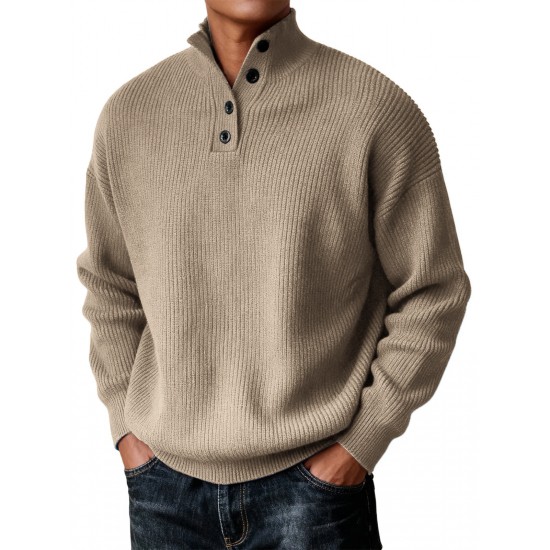 2025 European & American Independent Station Autumn Winter Men's Knit Sweatshirt - Casual Versatile Stand-Collar Sweater