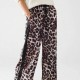 2025 European & American Casual Women's Pants - Influencer Inspired Leopard Print Paneled Wide-Leg Trousers