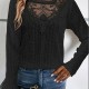 AliExpress Summer New Elegant Solid Color Lace Panel Hollow-Out Long-Sleeve Tee - Black