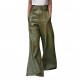 2025 New Fashion Leather Pants - High-Waisted Loose Pocket Drawstring PU Leather Flare Pants, Casual Long Trousers