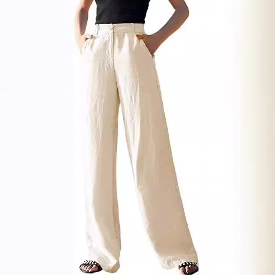 2025 European & American Women's Linen Wide-Leg Pants - Loose Cotton-Linen High-Waist Straight-Leg Casual Trousers