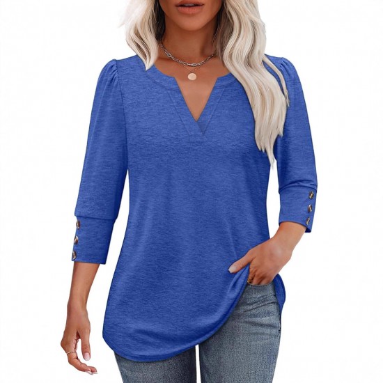 2025 Autumn & Winter New Women's Solid Color V-Neck T-Shirt - Minimalist Thin Long-Sleeve Top, Snowflake Cotton, Loose & Figure-Flattering