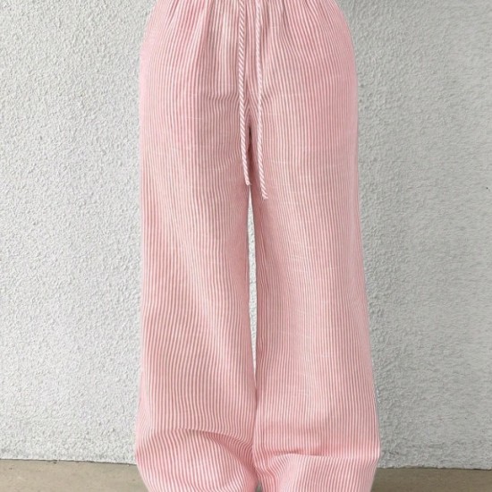 2025 New European & American Women's Pants - Fashion Striped/Plaid Color-Block Loose Wide-Leg Casual Trousers