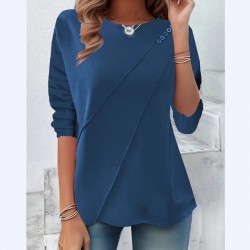 2025 New Women's Crew Neck Button-Detail Irregular Base Layer - Slim-Fit Long-Sleeve Top, Stylish & Versatile