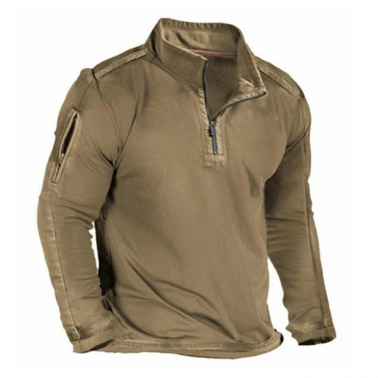 2025 Spring & Autumn European & American Men's Hoodie - Independent Station Long-Sleeve T-Shirt with Outdoor Zip Pockets